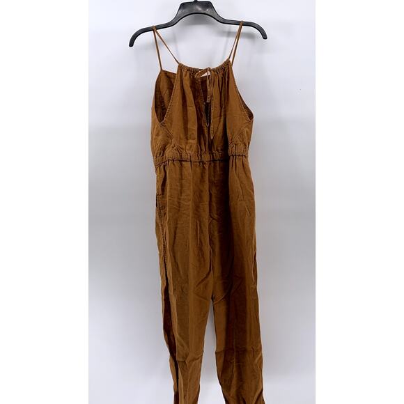 Everlane Pants - EVERLANE Women's Brown Linen Shoestring Apron Open-Back Jumpsuit SZ S